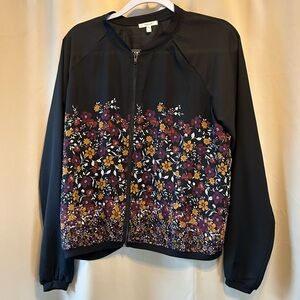 Maurices Sheer Black Floral Bomber Jacket